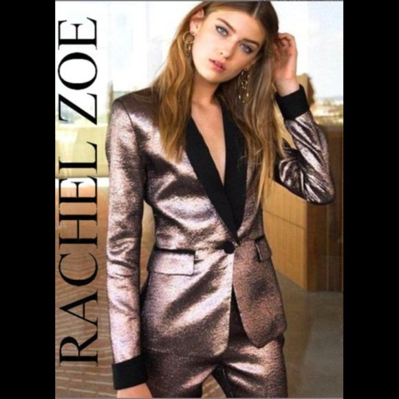 💥SPECTACULAR!💥RACHEL ZOE Toni Jacquard Tuxedo Blazer in Metallic Mauve - Picture 1 of 16